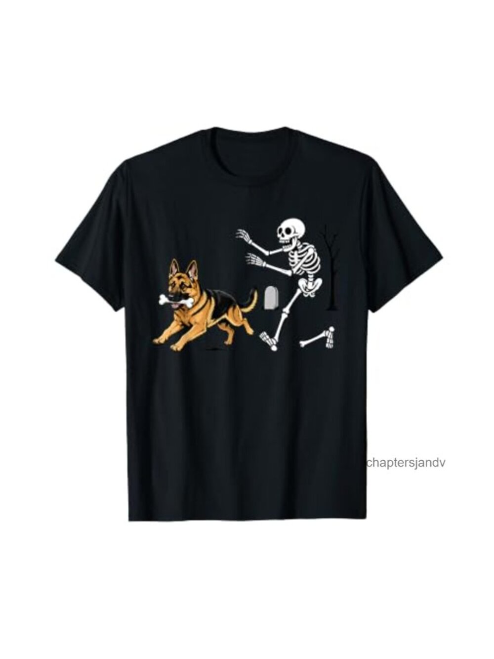 German Shepherd Dog Stealing Bone Skeleton Halloween T-Shirt